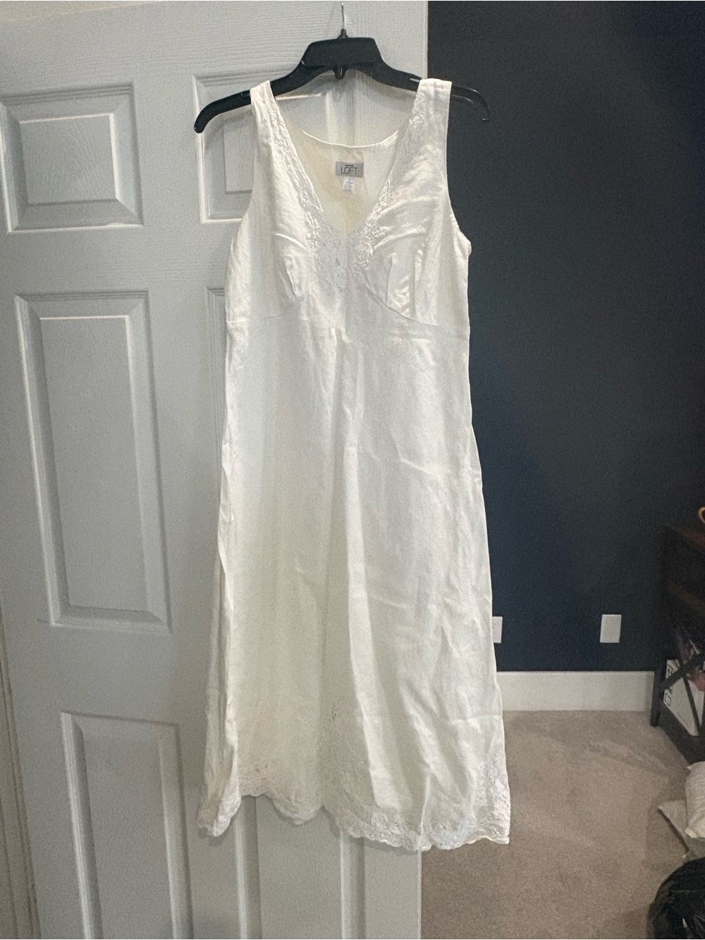 LOFT White Sleeveless Maxi Dress with Lace Trim